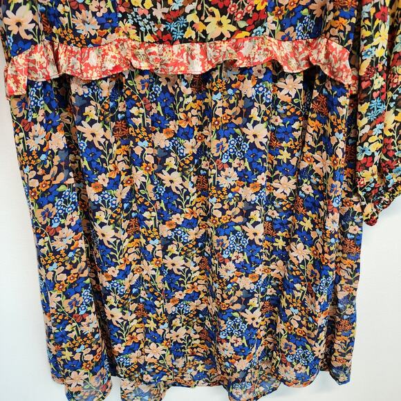 Code x Mode Floral Dress Size S Colorful Sheer Chiffon Ruffle V-Neck Peasant - Picture 6 of 11